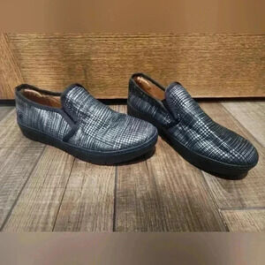 Nurse Mates Meredith Black Silver Leather Slip On Casual Shoes Women's Size 8 W